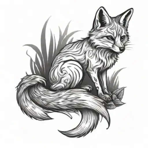 Sitting Fox With Eight Tails