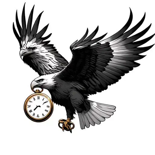 Eagle Soaring Carrying Pocket Watch In Claws
