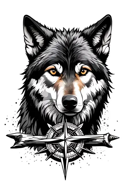 Wolf With Compass At The Bottom