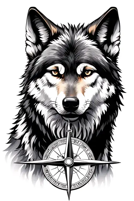Wolf With Compass At The Bottom