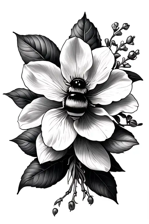 Bee And Magnolia Flowers