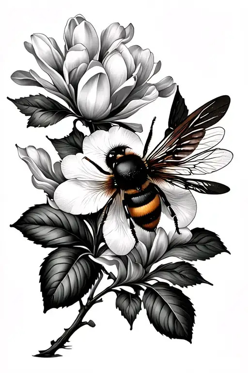 Bee Flying By Magnolia Flower