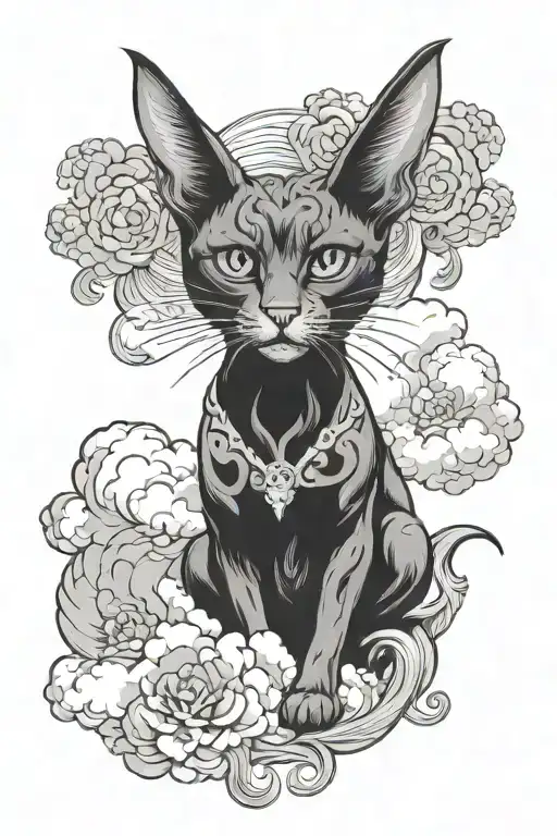 Lady Angels Black Cat Clouds Pattern