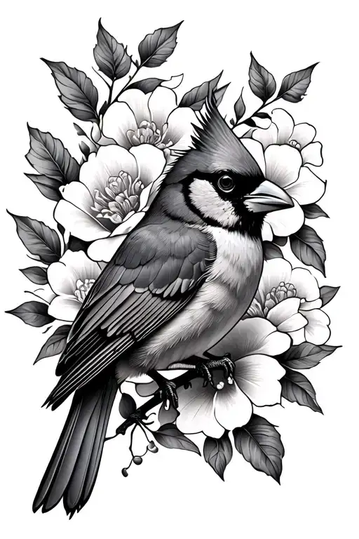 Floral And Cardinal Perched