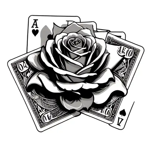 Money Rose Surrounded By Playing Cards And A Woman Joker