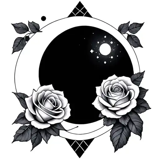 Geometric Shapes With Roses And Moon