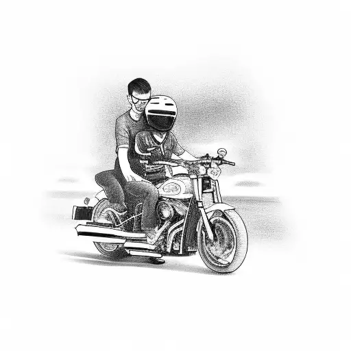 Father With A Son Sitting On A Motorcycle