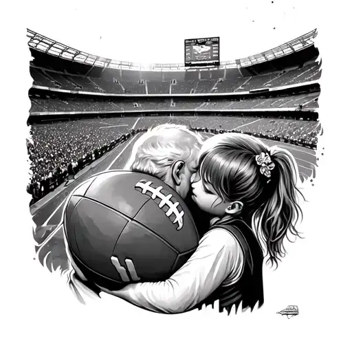 Tattoo Of A Girl Looking At A Football Stadium Hugging Her Grandfather
