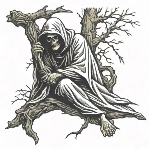 A Grim Reaper Sitting Under A Tree