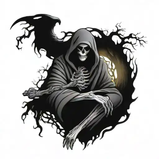 A Grim Reaper Sitting Under The Tree Of Life