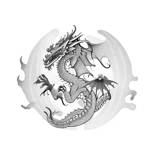 Dragon Surrounded By Orchids