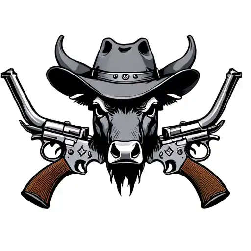 Bull Head With Guns Cowboy Hat