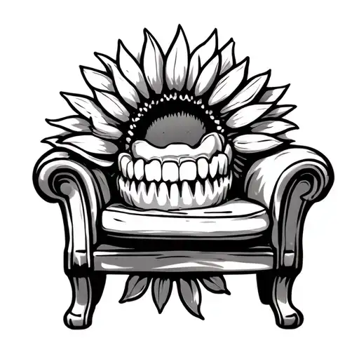 Sunflower Nas Chair With Cartoon Molar Tooth Laying On It Bathing In The Sun