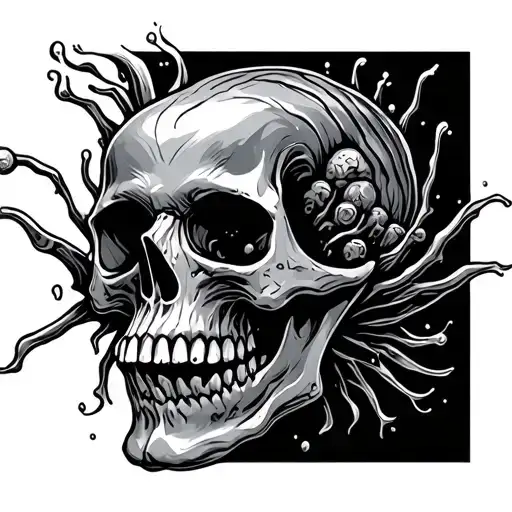 Skull Underwater Barnicle And Tenicles