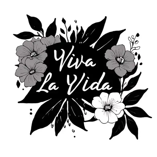 Linear Fine Line Tattoo Featuring Script Viva La Vida And Mexican Style Florals