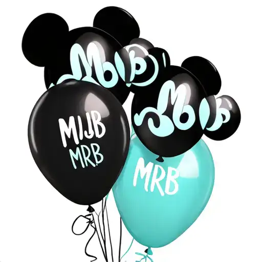 Three Mickey Balloons With Tiffany Blue Color With The Initials Mjb Mcb Mrb In Each Balloon