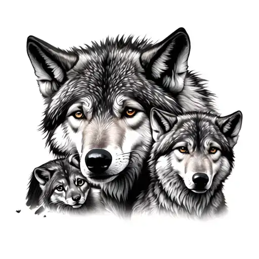 Mother Wolf And Cubs