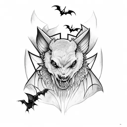 Black And White Bran Castle With A Full Monn Behind And Bats Flying Around