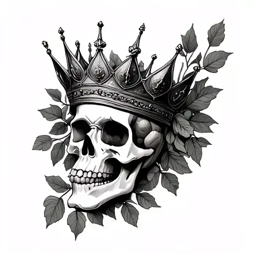 Make Me A Skull With A Crown Of People And A Nutmeg In Its Mouth With Leaves Around It