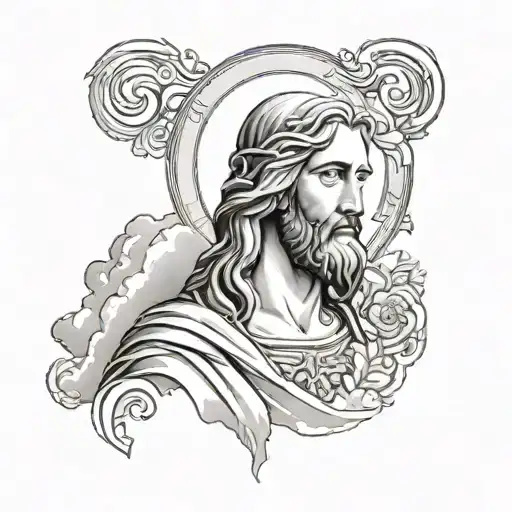 Cloud Back Drop Sleeve With Jesus Portrait