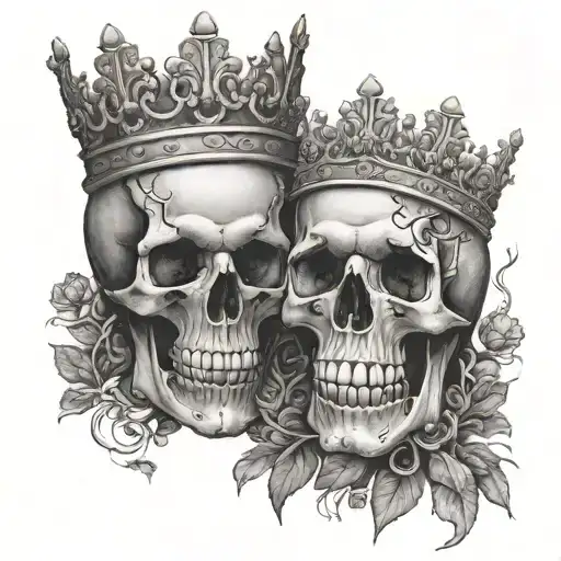 Couples Skull Facing Each Other Growing From Roots With Crowns
