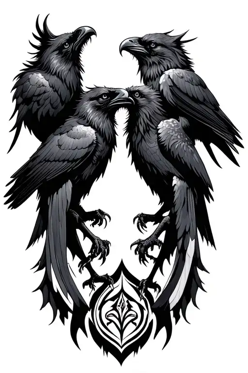 Nordic Style Fenrir And Ravens Huginn And Muninn
