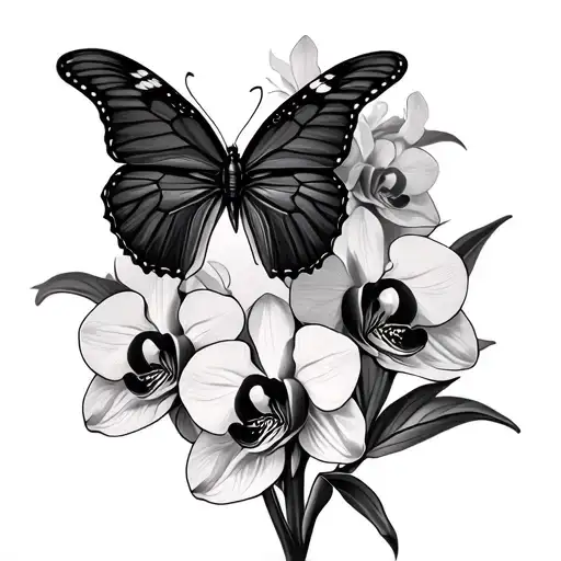 Belize Map Tattoo Design Featuring Butterfly And Black Orchids