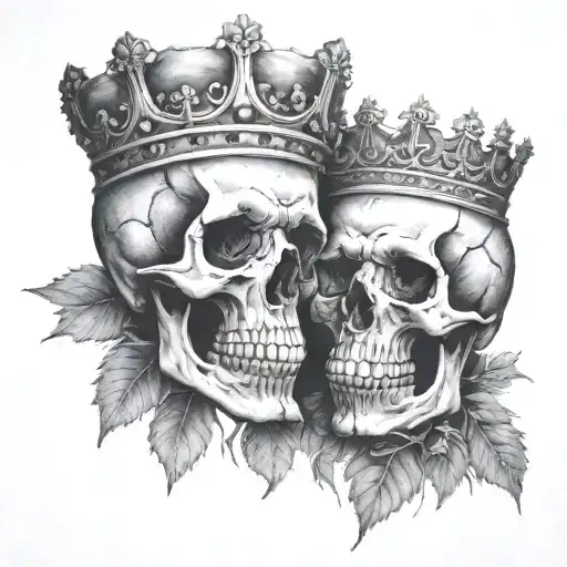 Couples Skull Facing Each Other Growing From Roots With Crowns