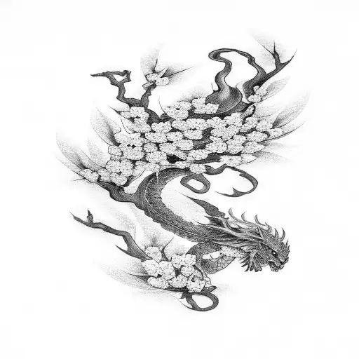 Cherry Blossom Branch And Dragon