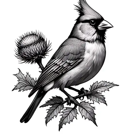 Thistle And Cardinal Bird Outline