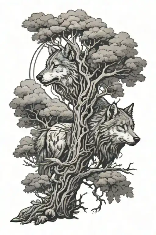 Wolf And Tree And Greek Mythology