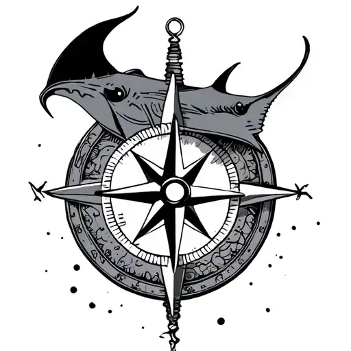 Compass And Manta Ray Swimming