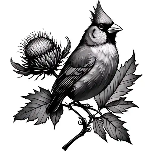 Scottish Thistle With A Cardinal Silhouette