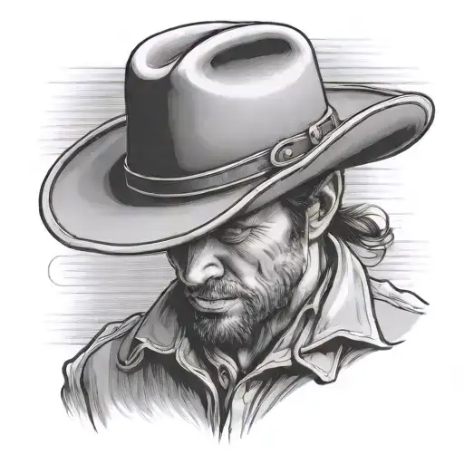 Cowboy Looking Down With A Cowboy Hat On