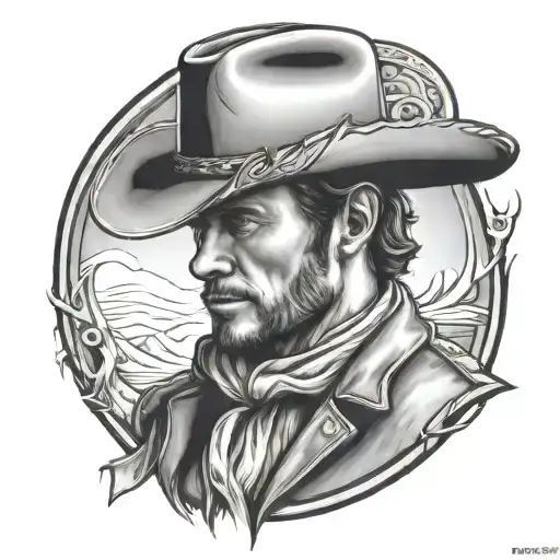 Cowboy Looking Down With A Cowboy Hat On