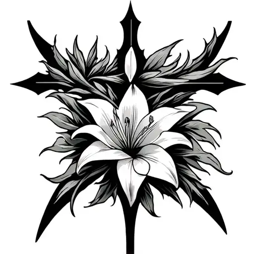 All Black Tau Cross With A Lily In Tront Of It And A Psalter At The Bottom