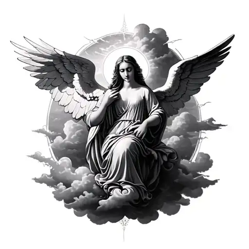 Date Of Birth And Death With Angels And Clouds