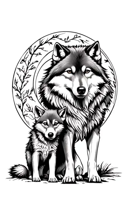 Wolf And Wolf Cub Surrounding