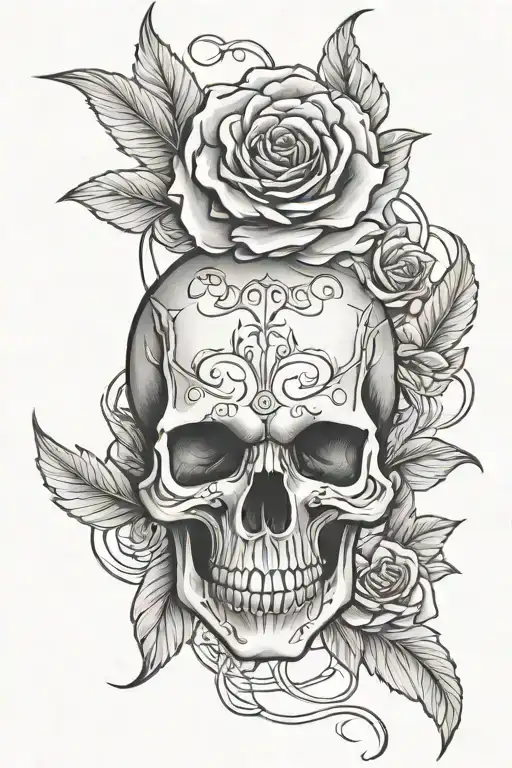 Skull Wings Roses Intertwined