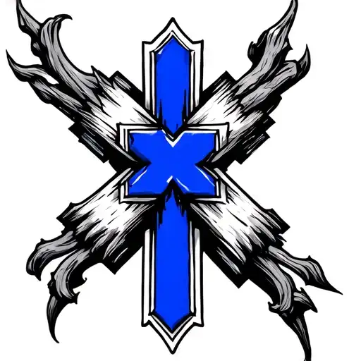 Cross In Shape Of Nails And Thin Blue Line Tattoo Sleeve