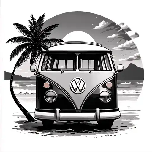 Volkwagen Bus Beach Sunset