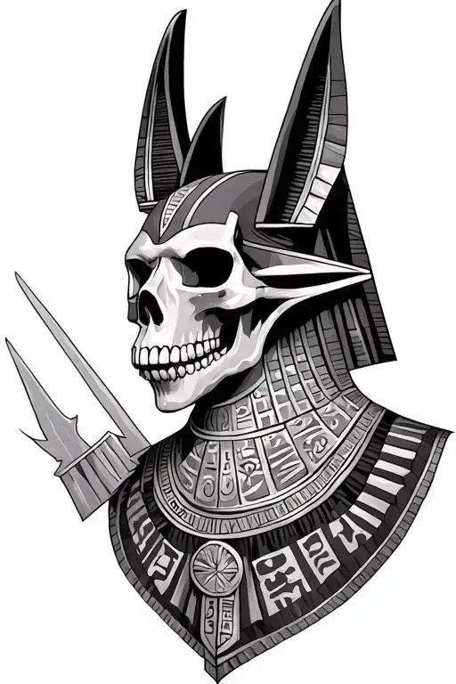 Anubis With Skull And Hieroglyph