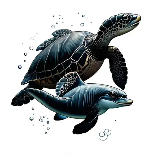Sea Turtle And Dolphin