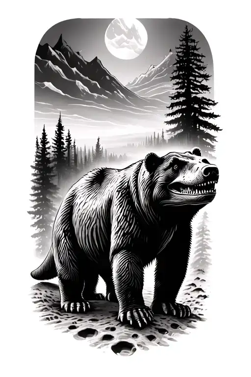 Bear And Dinosaur Trail Of Footprints Fading Away