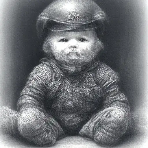Baby Gendarme Sitting With A Pacifier