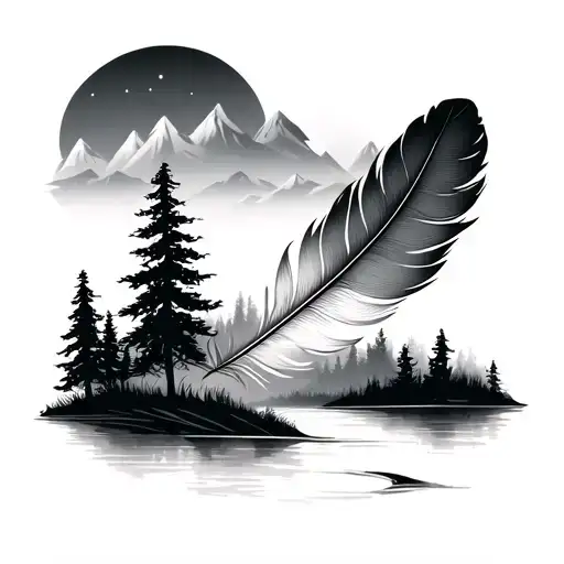 Feather With Forest Landscape