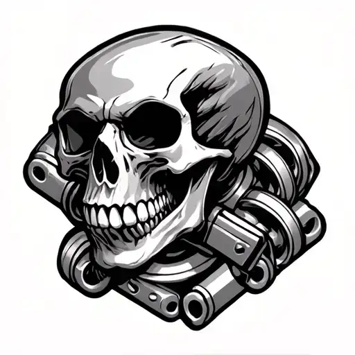 Skull With Pistons Intertwined