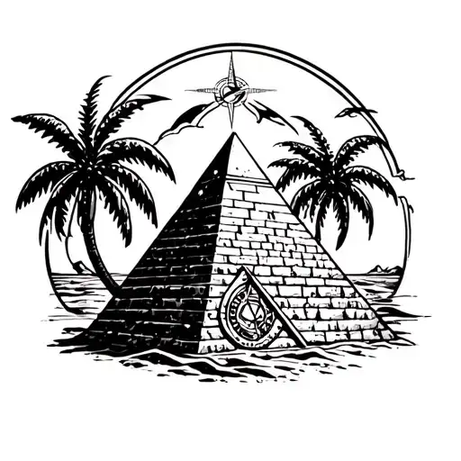 Pyramid With Compass And Palm Trees