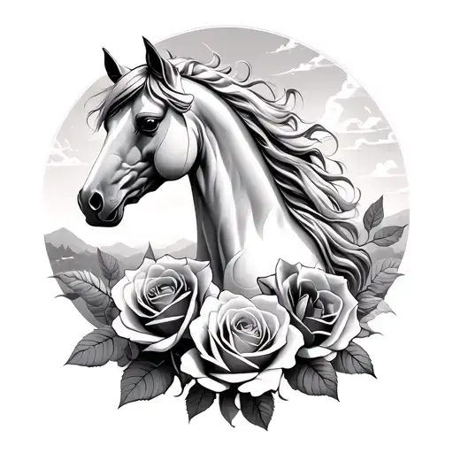 Roses And Spiritual Toys Horse Sky