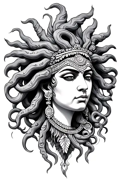 Medusa Head Indian Inspired Tattoo Featuring